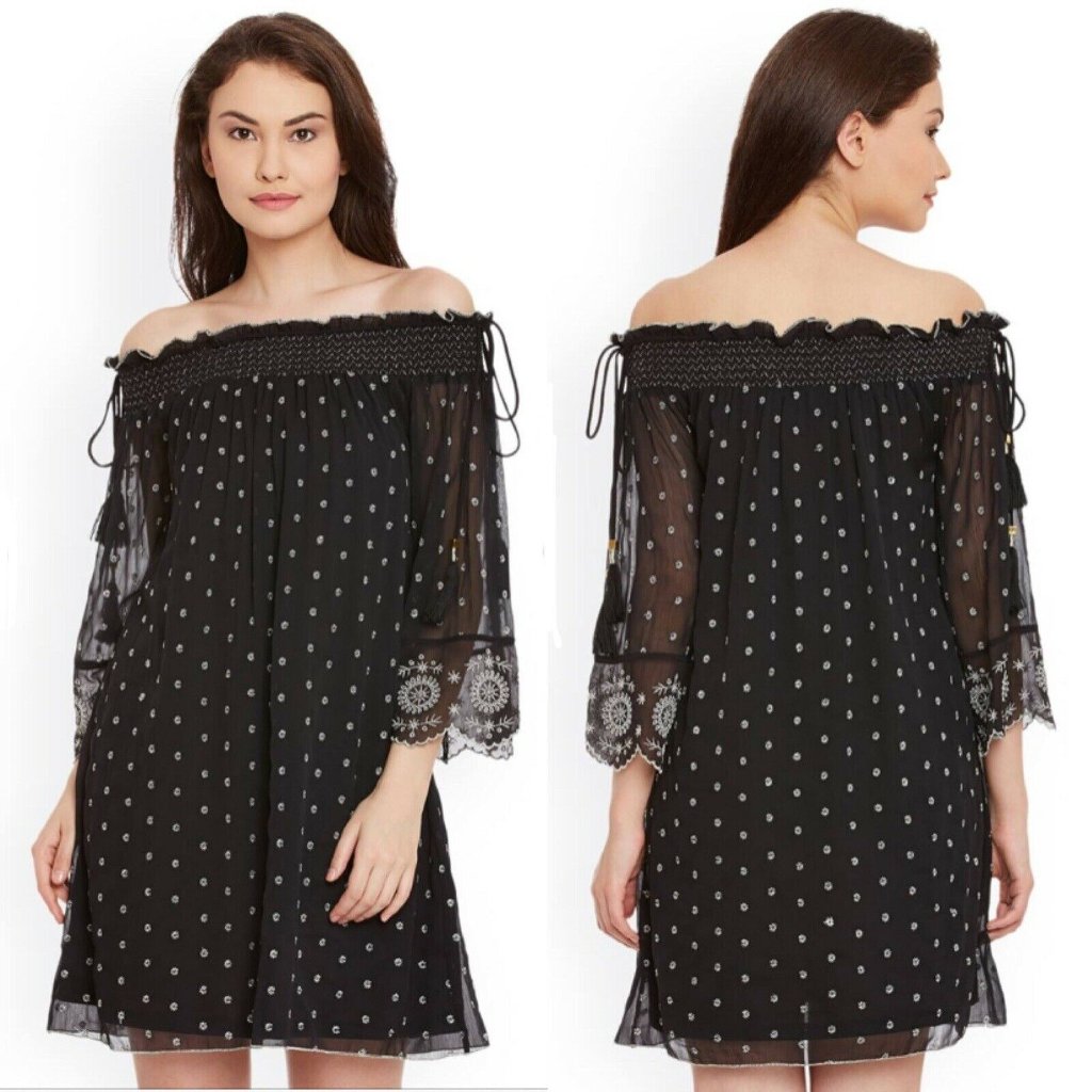 Romeo & Juliet Couture Women's S Black Dress Embroidered Scalloped Mini New
